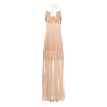 Pink Lace Satin Dress Elegant Style