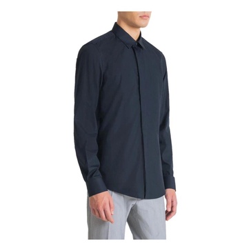 Blue Plain Buttoned Long Sleeve Shirt