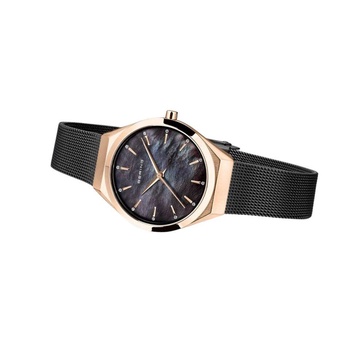 Ultra Slim SWAROVSKI ELEMENTS Black Milanese Bracelet Watch
