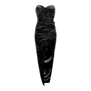 Black Velvet Ruched Heart Neckline Dress
