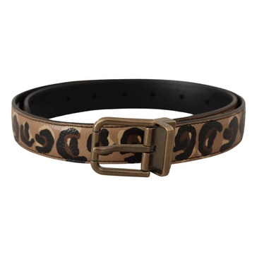 Leopard Print Belt with Bronze Metal Buckle