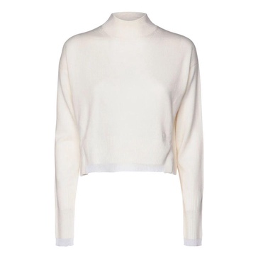 White Wool Sweater Half High Neck