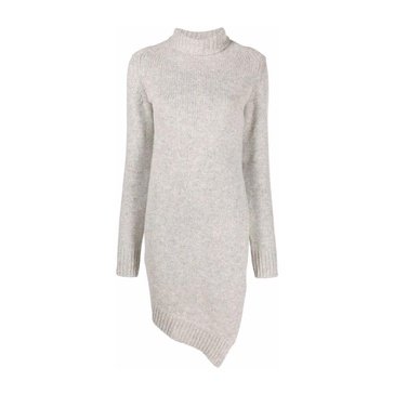 Knitted Dress with Asymmetric Roll Neck