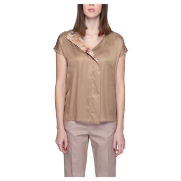 Printed Beige Blouse Short Sleeve