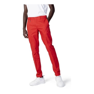 Red Cotton Blend Zip Trousers