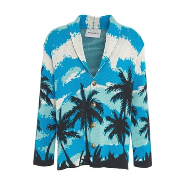 Blue Knitwear Shawl Collar Cardigan