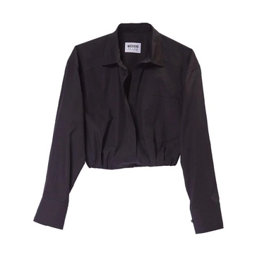 Black Cropped Shirt with Hook Closure