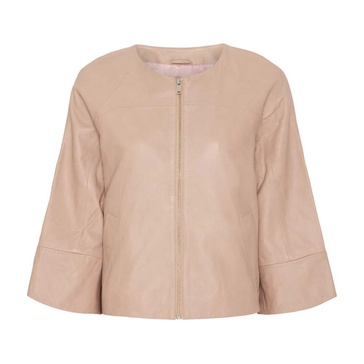 Cream Crop Leather Jacket