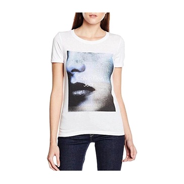 White T-Shirt with Blue and Black Print