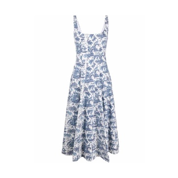 Botanical Print Square Neck Dress