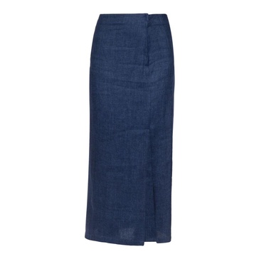 Denim Effect Linen Long Skirt