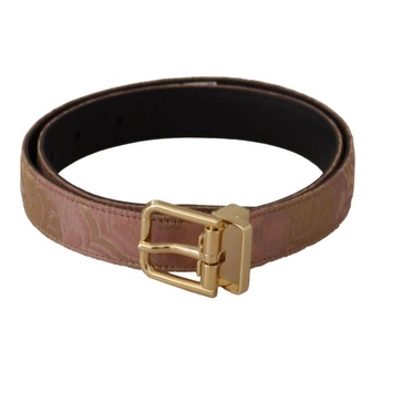 Rose Gold Leather Logo Engraved Metal Buckle Belt