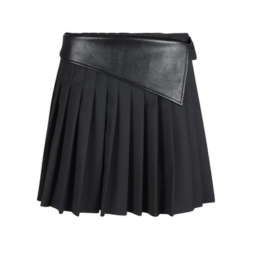 Black Pleated Skirt with Leather Trim