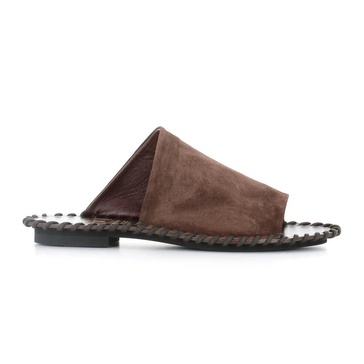 Brown Suede Sandal with Asymmetric Band