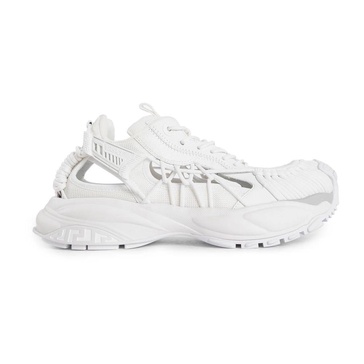 White Mesh Leather Sneaker with Rope Straps