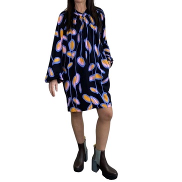 Printed Midi Dress with Puffed Sleeve