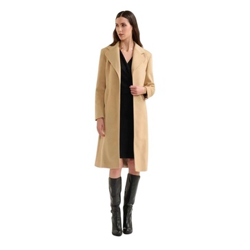 Elegant Camel Velour Long Coat