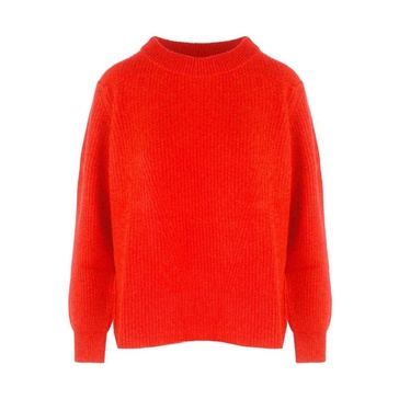 Orange Cashmere Sweater with Ribbed Embroidery