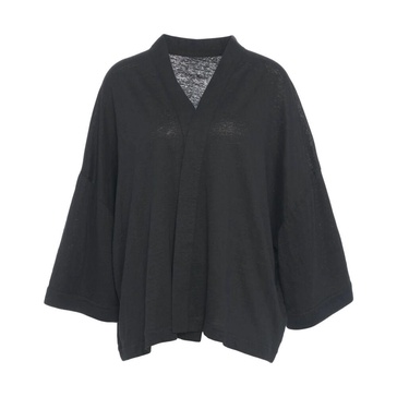 Black Knitwear Short Linen Kimono