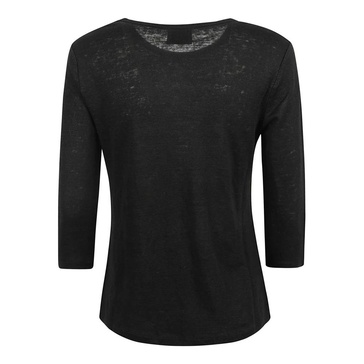 Black Linen Top Three-Quarter Sleeves
