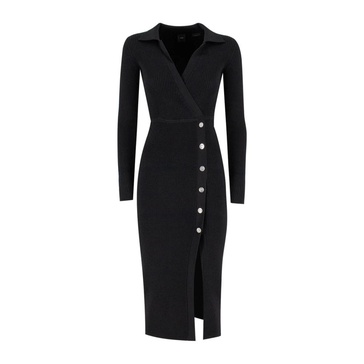Ribbed Longuette Dress with V-Neckline