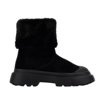 Black Furry Ankle Boots Slip-On