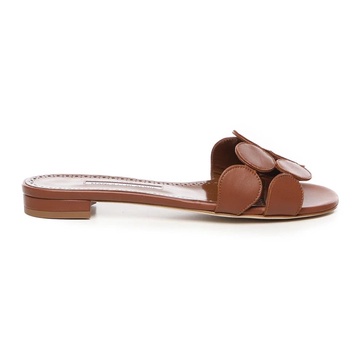 Brown Geometric Strap Flat Sandals
