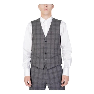 Checked Button-Front Gilet Black