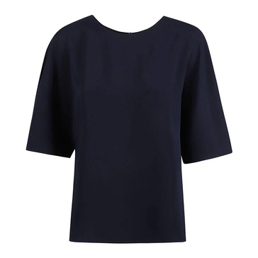 Blue Silk Blouse with Short Sleeves