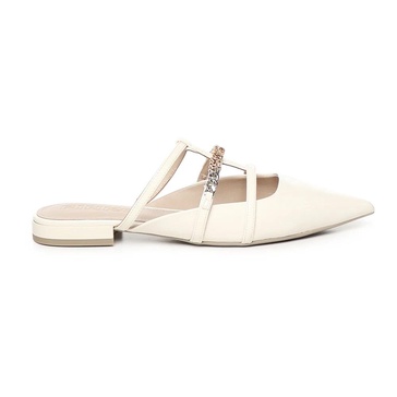 White Patent Leather Sandals with Metal Chain