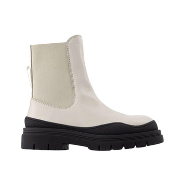 Ivory Leather Booties with Thick Sole