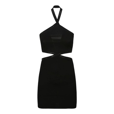 CRISS CROSS LOGO TRIM HALTER DRESS