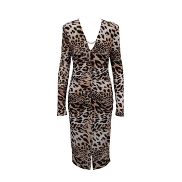 Animal Print Long Sleeve Midi Dress