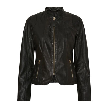 Black Biker Jacket with Light Gold Accents