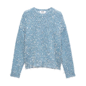 Blue Cotton Sweater with Frayed Detailing