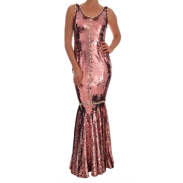 Pink Sequined Crystal Sheath Dress