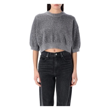 Grey Logo-Embossed Cropped Sweater Knitwear