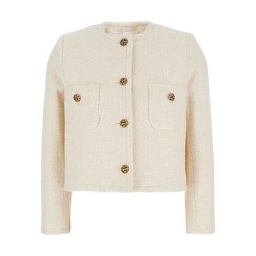 White Crop Jacket with Metal Buttons