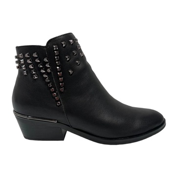Black leather studded ankle boots