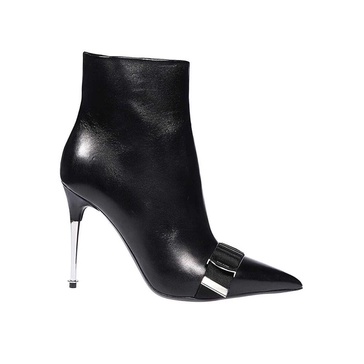 Pointy Toe Leather Ankle Boots Stiletto