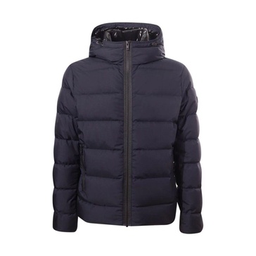 Blue Hooded Coat with Zip Fastening