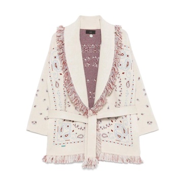 Beige Fringed Sweater with Belt
