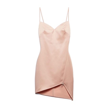 Satin Mini Dress with Asymmetric Hem