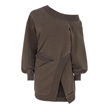 Asymmetrical Neckline Dress with Cut-Out