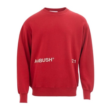 Red Cotton Sweater Round Neck Long Sleeves