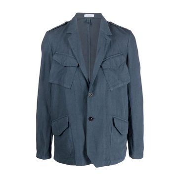 Blue Linen Single-Breasted Jacket