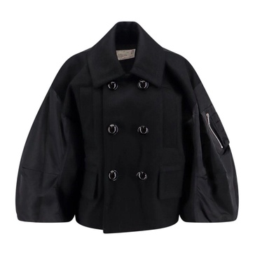 Black Wool Jacket Double-Breasted Button