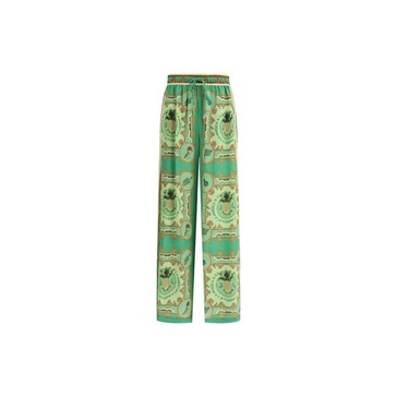 Green Silk Wide-Leg Pants