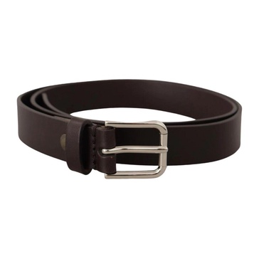 Dark Brown Leather Belt with Metal Buckle