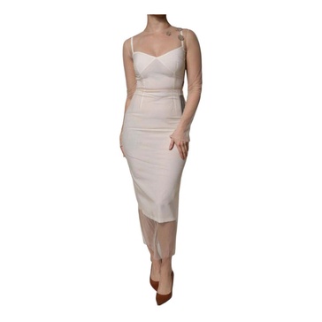 White Sheer Tulle Bodycon Midi Dress
